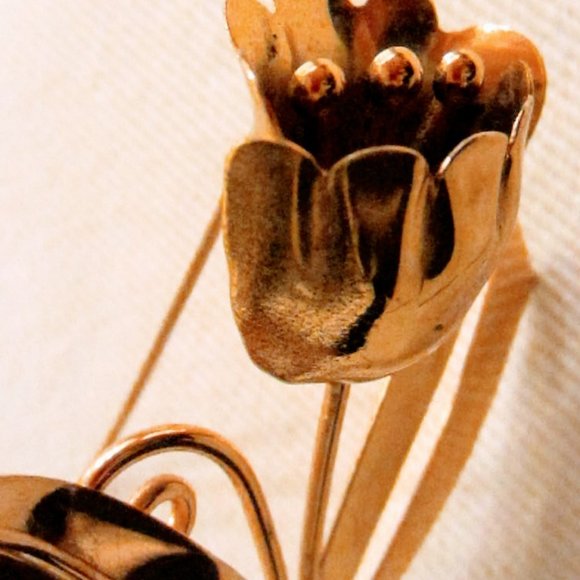 Sterling Craft Tulip Golden Bouquet Flower Brooch - Picture 9 of 9